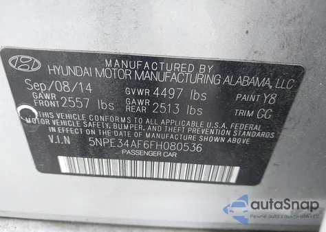 2015 Hyundai Sonata Sport z USA, uszkodzony, nr VIN 5NPE34AF6FH080536